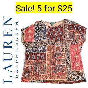 Lauren Ralph Lauren Neutral Patchwork Cottagecore Tee Shirt Top Sale 5 for $25
